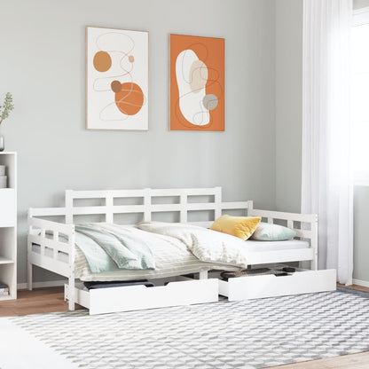 Daybed with Drawers without Mattress White 90x190 cm Single Solid Wood