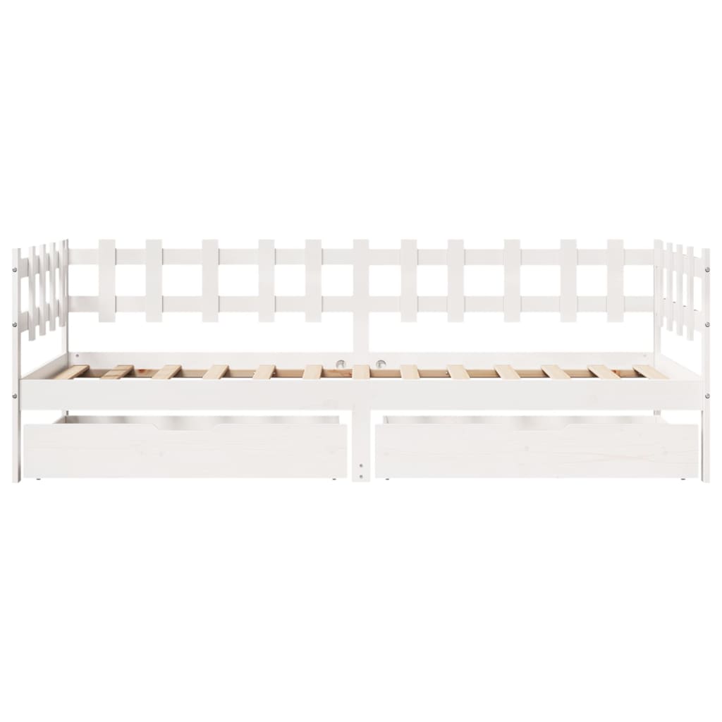 Daybed with Drawers without Mattress White 90x190 cm Single Solid Wood