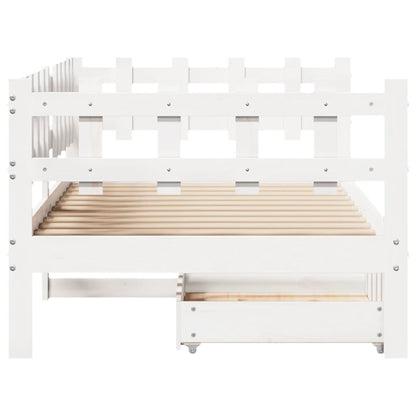 Daybed with Drawers without Mattress White 90x190 cm Single Solid Wood