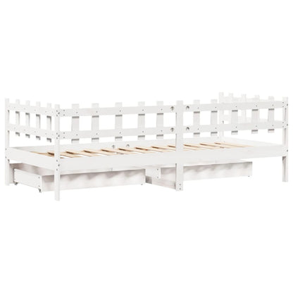 Daybed with Drawers without Mattress White 90x190 cm Single Solid Wood