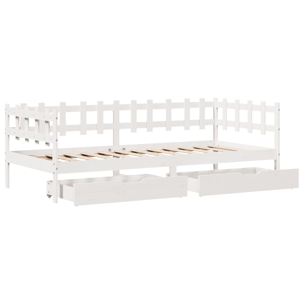 Daybed with Drawers without Mattress White 90x190 cm Single Solid Wood