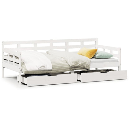 Daybed with Drawers without Mattress White 90x200 cm Solid Wood