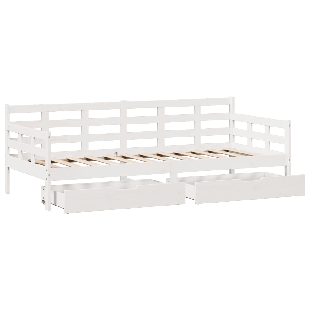 Daybed with Drawers without Mattress White 90x200 cm Solid Wood