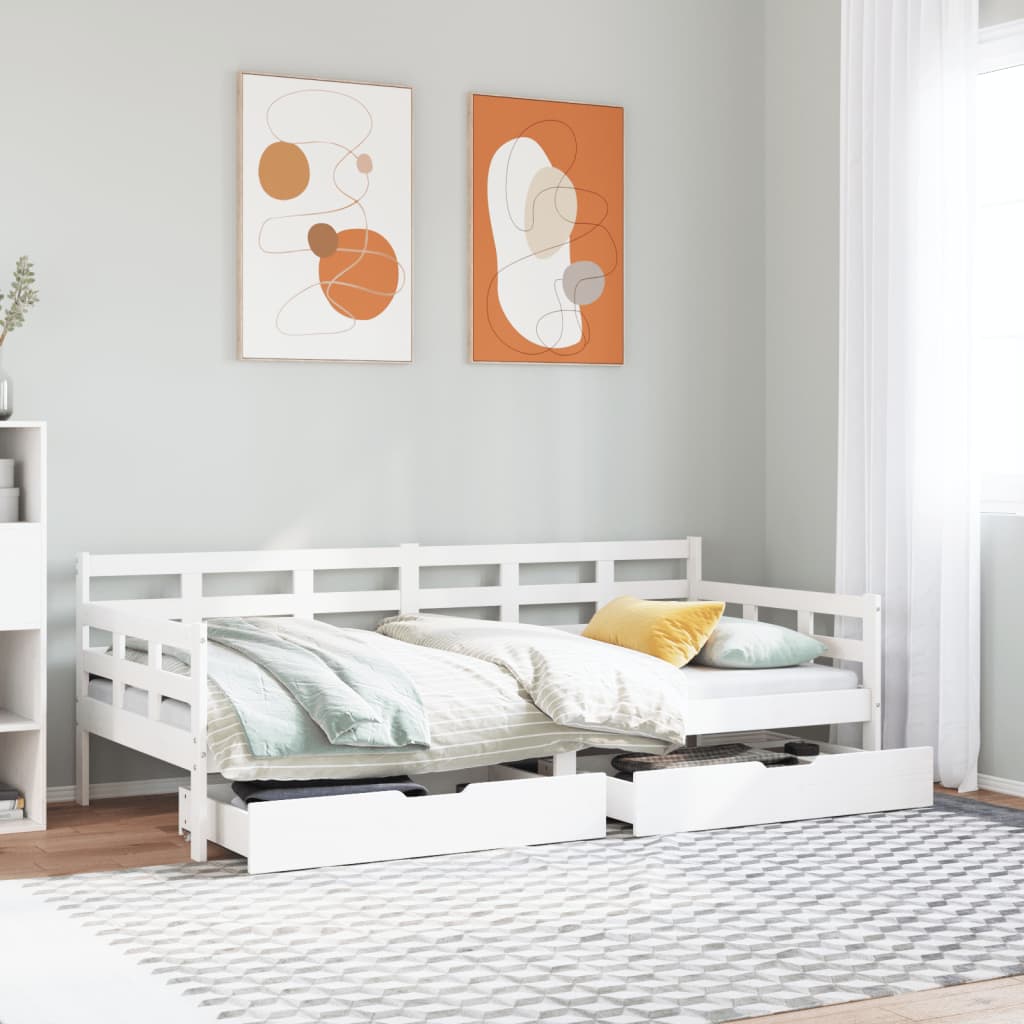 Daybed with Drawers without Mattress White 90x200 cm Solid Wood