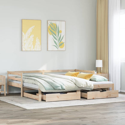 Daybed with Trundle and Drawers 90x190 cm Solid Wood Pine