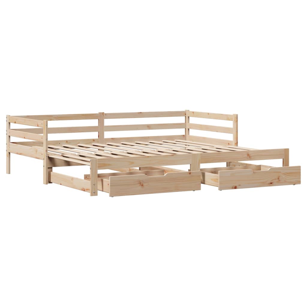 Daybed with Trundle and Drawers 90x190 cm Solid Wood Pine