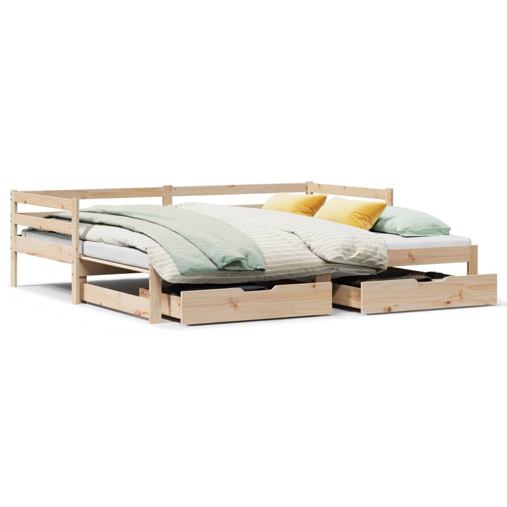 Daybed with Trundle and Drawers 90x190 cm Solid Wood Pine