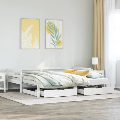 Daybed with Trundle and Drawers without Mattress White 90x190 cm Single