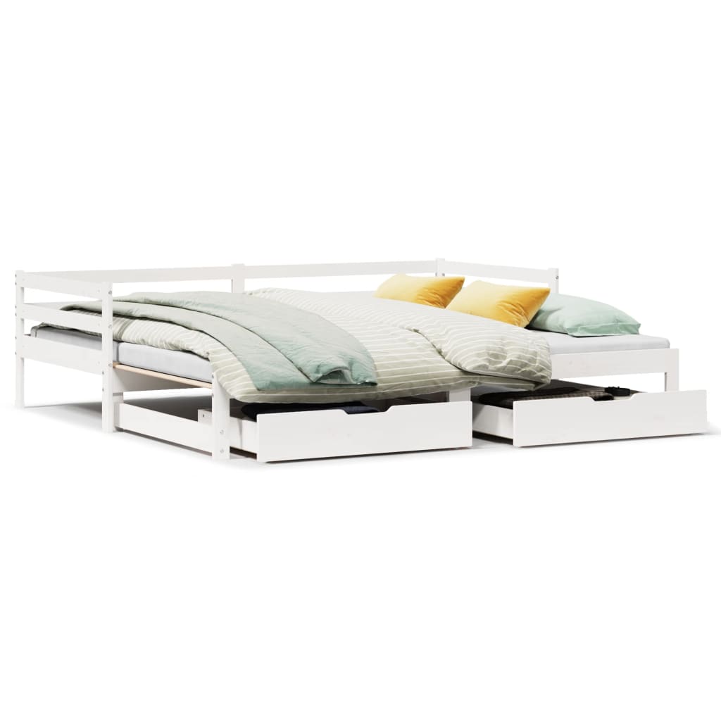 Daybed with Trundle and Drawers without Mattress White 90x190 cm Single