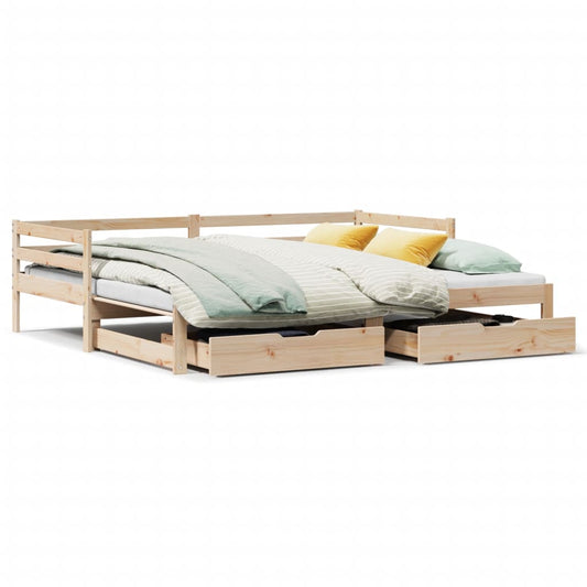 Daybed with Trundle and Drawers 90x190 cm Solid Wood Pine