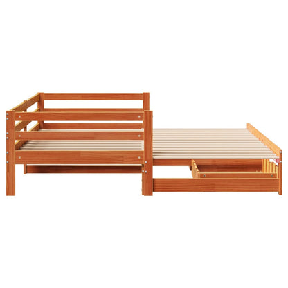 Daybed with Trundle&Drawers without Mattress Wax Brown 90x200 cm