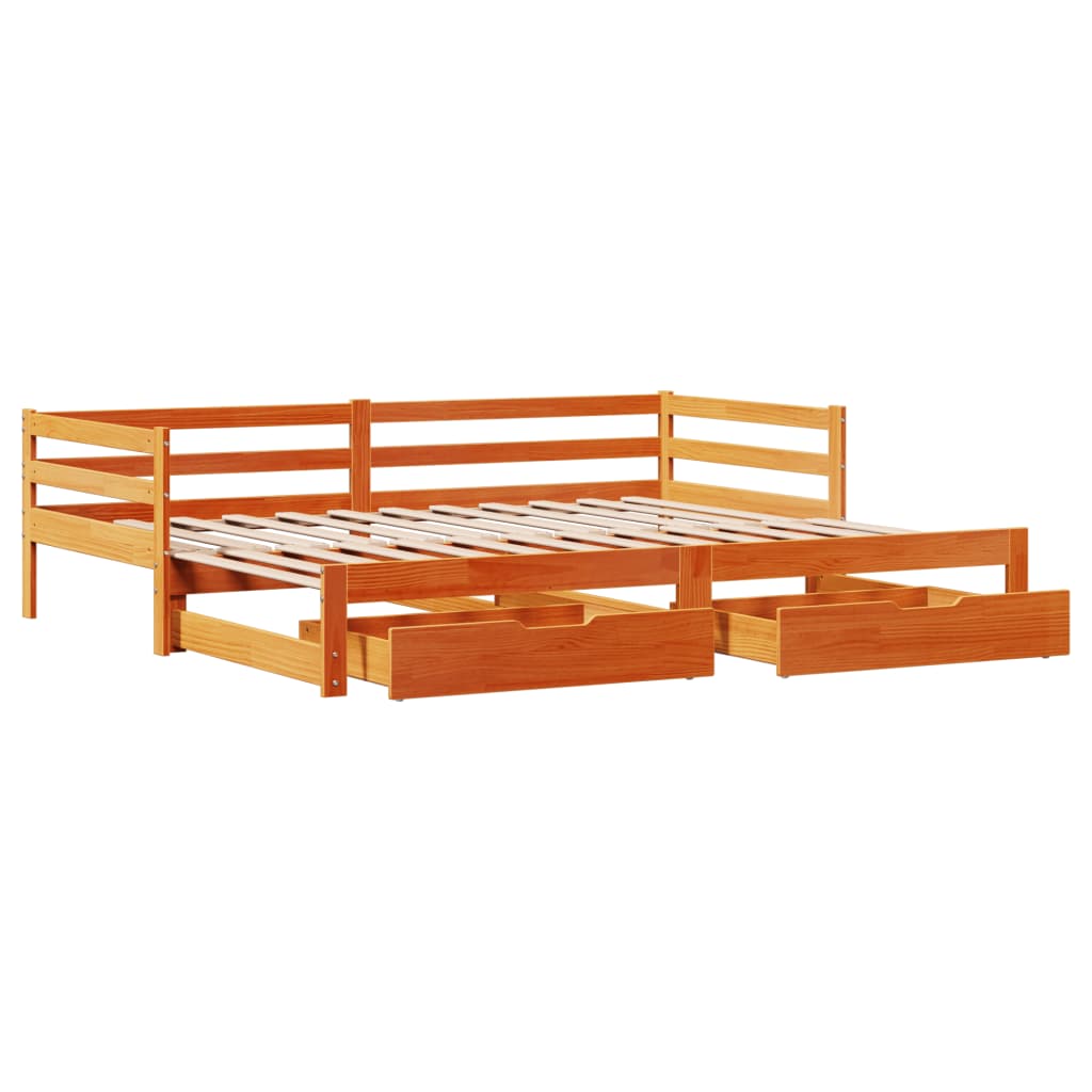 Daybed with Trundle&Drawers without Mattress Wax Brown 90x200 cm