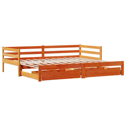 Daybed with Trundle and Drawers Wax Brown 90x190 cm Solid Wood Pine