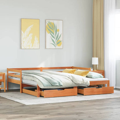 Daybed with Trundle and Drawers Wax Brown 90x190 cm Solid Wood Pine