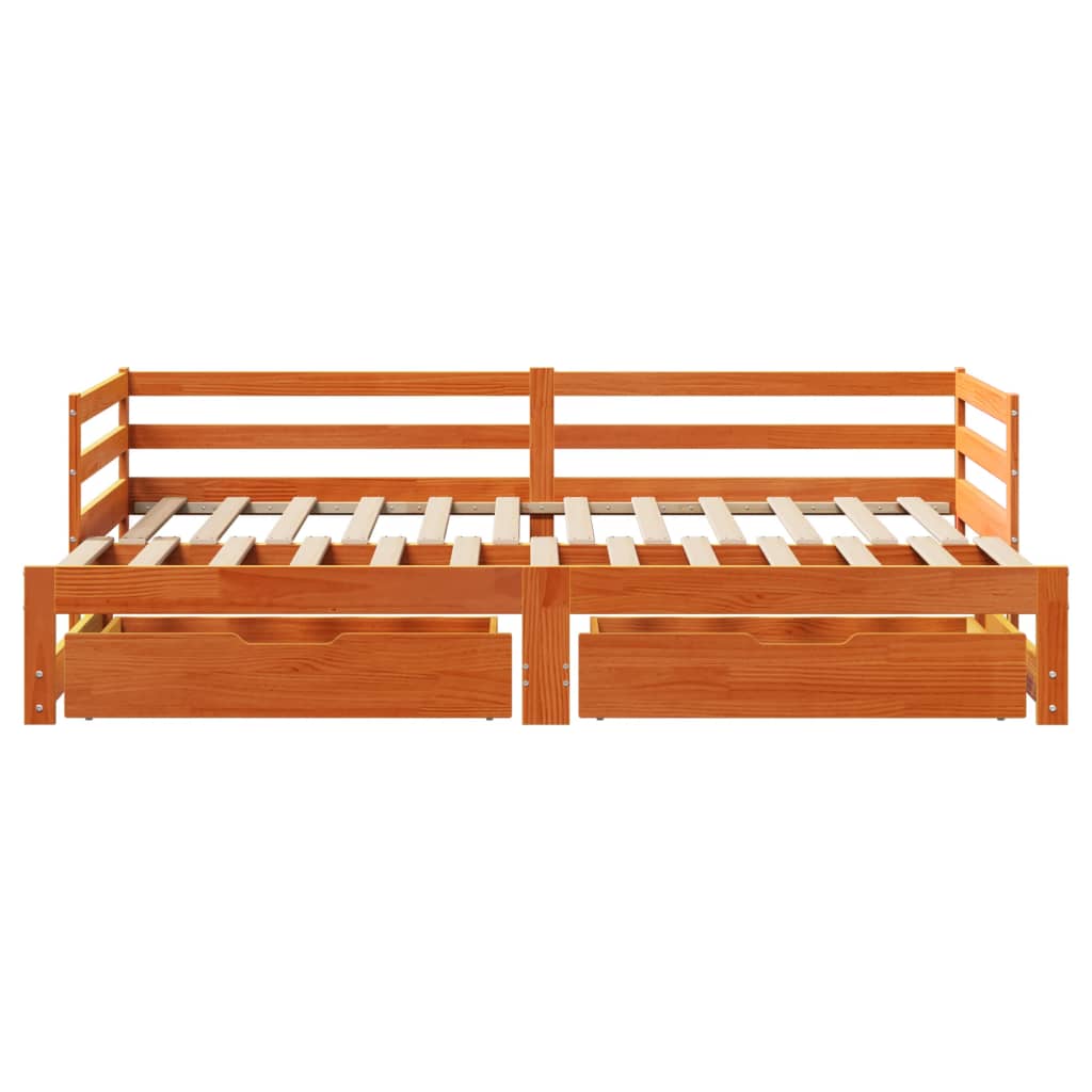 Daybed with Trundle and Drawers Wax Brown 90x190 cm Solid Wood Pine