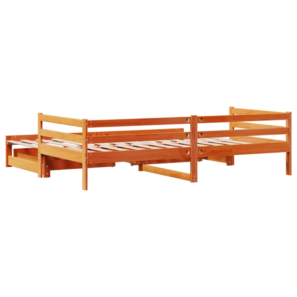 Daybed with Trundle&Drawers without Mattress Wax Brown 80x200 cm