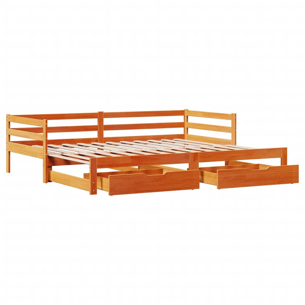 Daybed with Trundle&Drawers without Mattress Wax Brown 80x200 cm