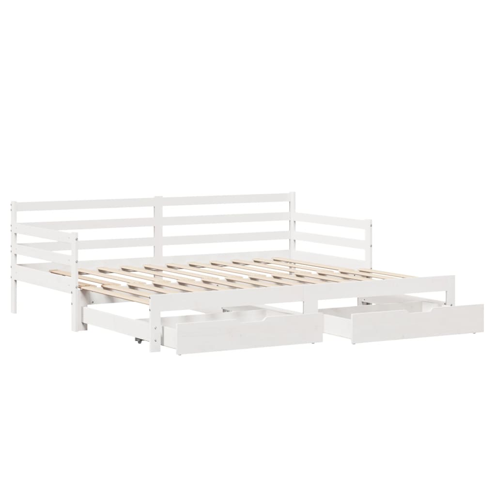 Daybed with Trundle and Drawers without Mattress White 90x190 cm Single