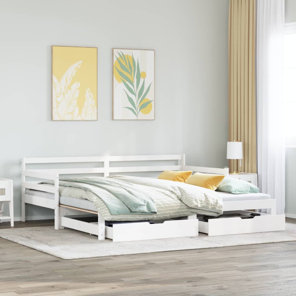 Daybed with Trundle and Drawers without Mattress White 90x190 cm Single