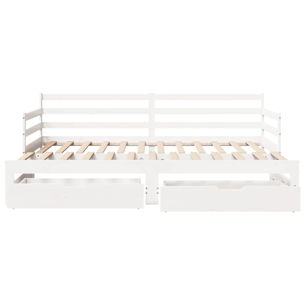 Daybed with Trundle and Drawers without Mattress White 90x190 cm Single