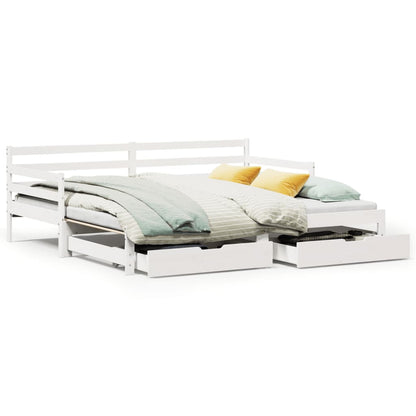 Daybed with Trundle and Drawers without Mattress White 90x190 cm Single