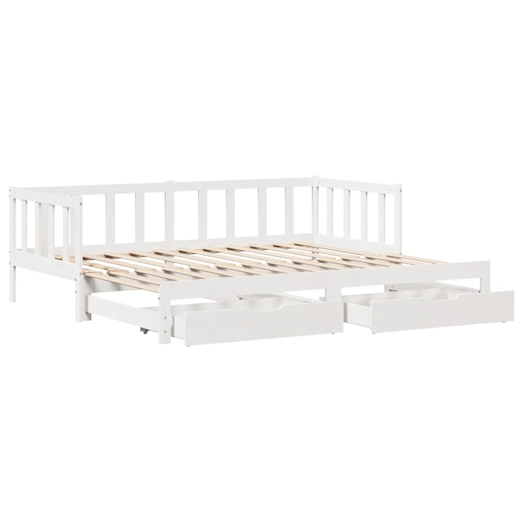 Daybed with Trundle and Drawers without Mattress White 90x190 cm Single