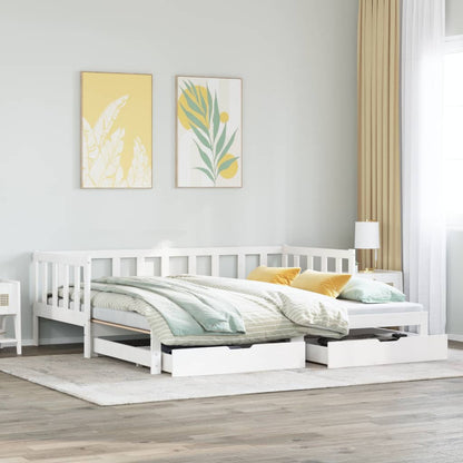 Daybed with Trundle and Drawers without Mattress White 90x190 cm Single