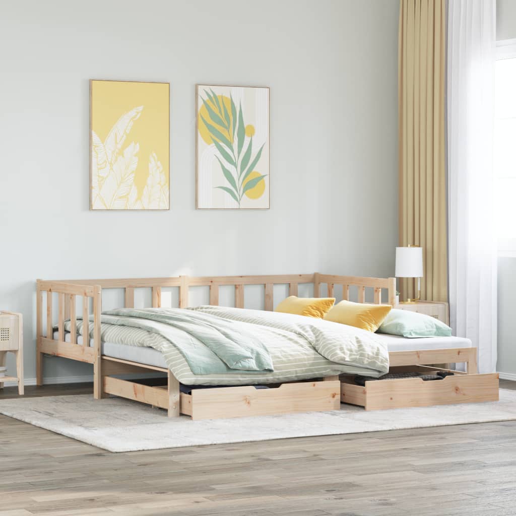 Daybed with Trundle and Drawers without Mattress 90x200 cm