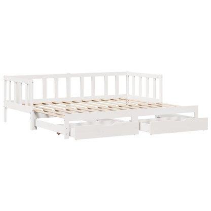 Daybed with Trundle and Drawers without Mattress White 90x200 cm