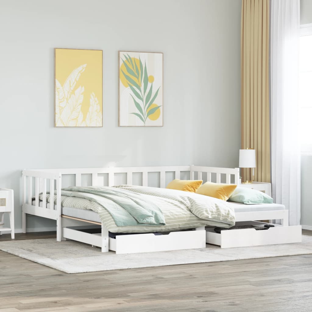 Daybed with Trundle and Drawers without Mattress White 90x200 cm