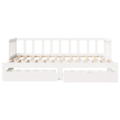 Daybed with Trundle and Drawers without Mattress White 90x200 cm