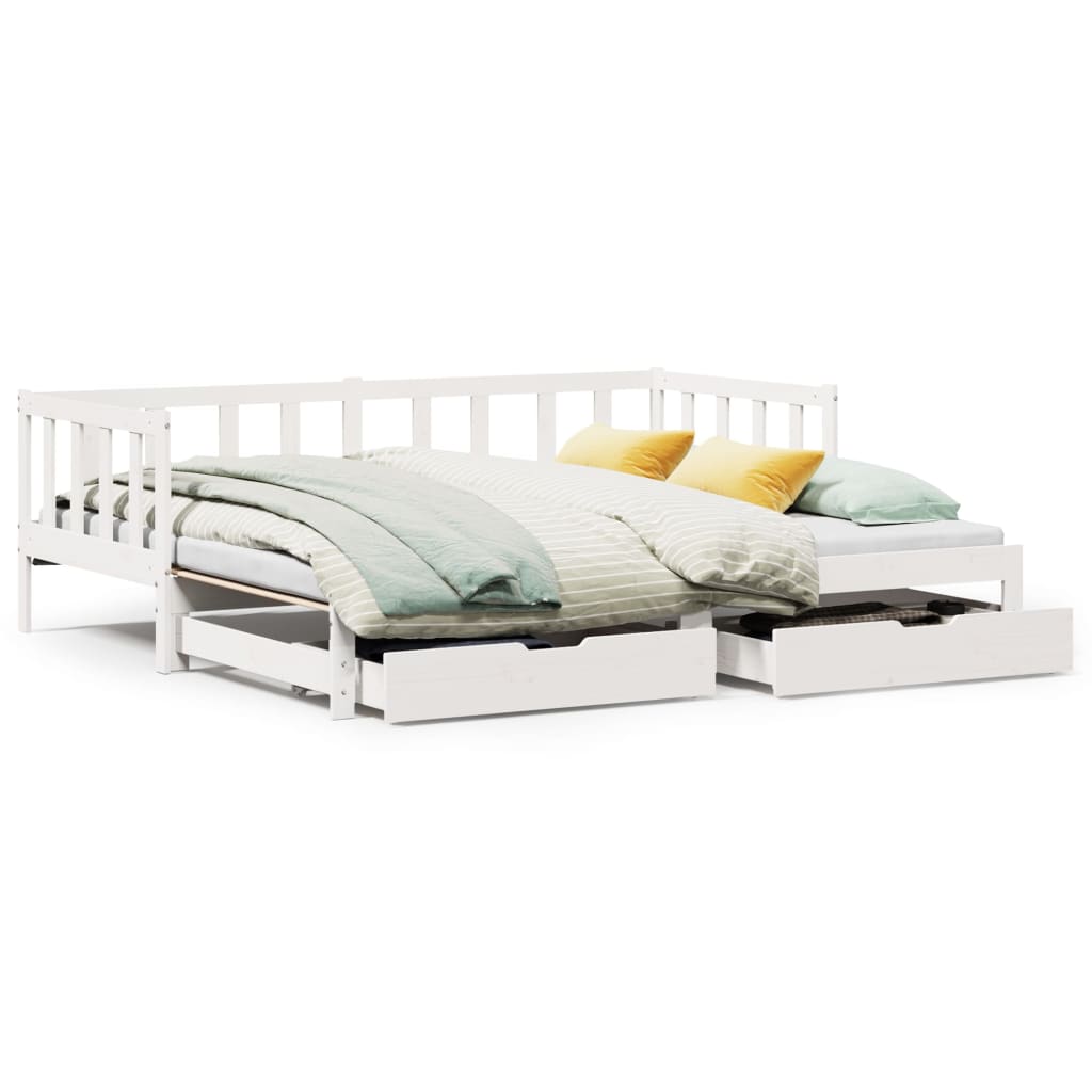 Daybed with Trundle and Drawers without Mattress White 90x200 cm