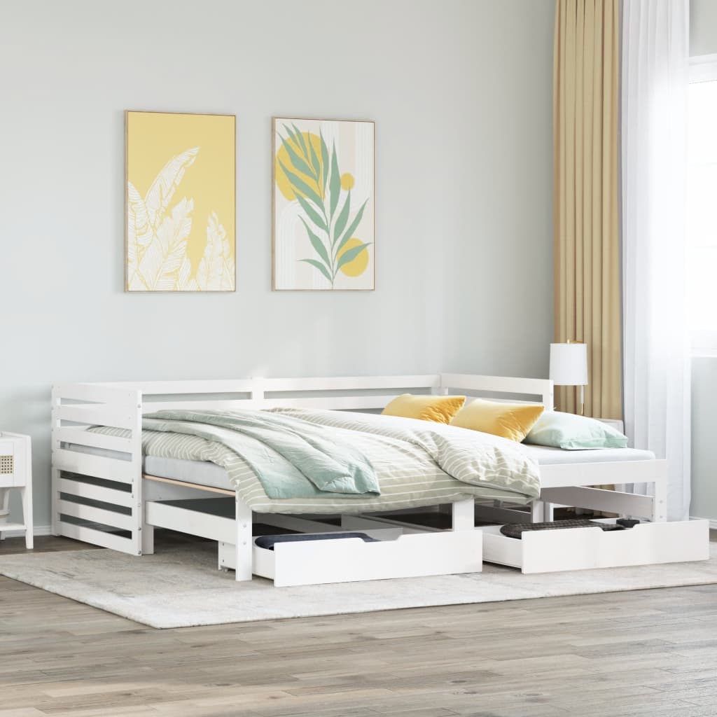 Daybed with Drawers without Mattress White 90x200 cm Solid Wood