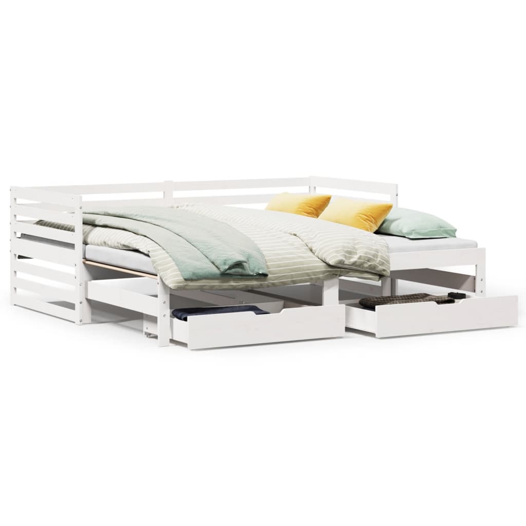 Daybed with Drawers without Mattress White 90x200 cm Solid Wood