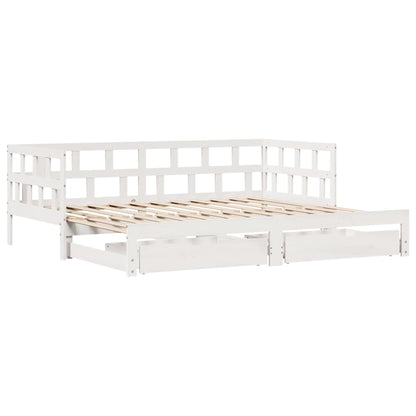 Daybed with Trundle and Drawers without Mattress White 90x200 cm