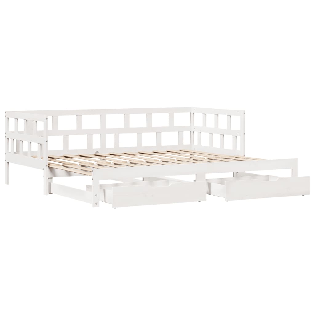 Daybed with Trundle and Drawers without Mattress White 90x200 cm