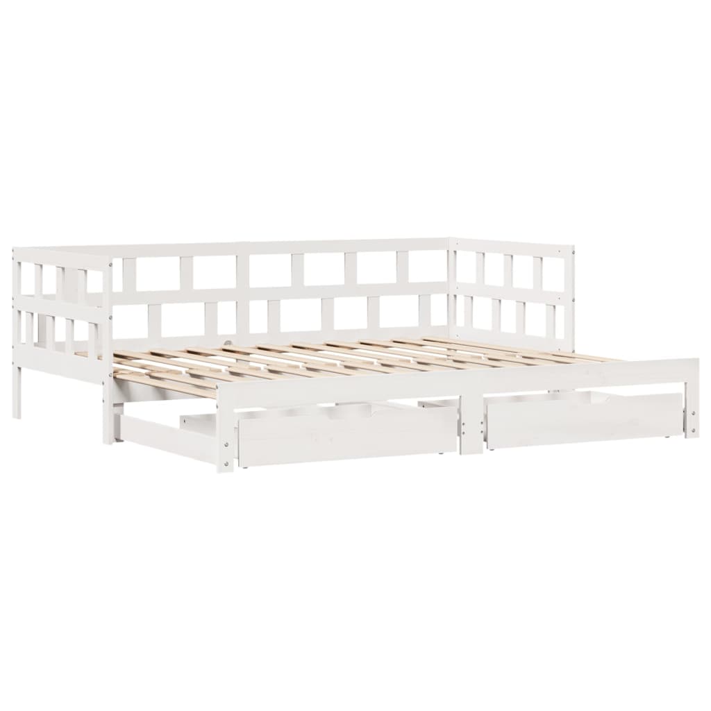 Daybed with Trundle and Drawers without Mattress White 90x200 cm