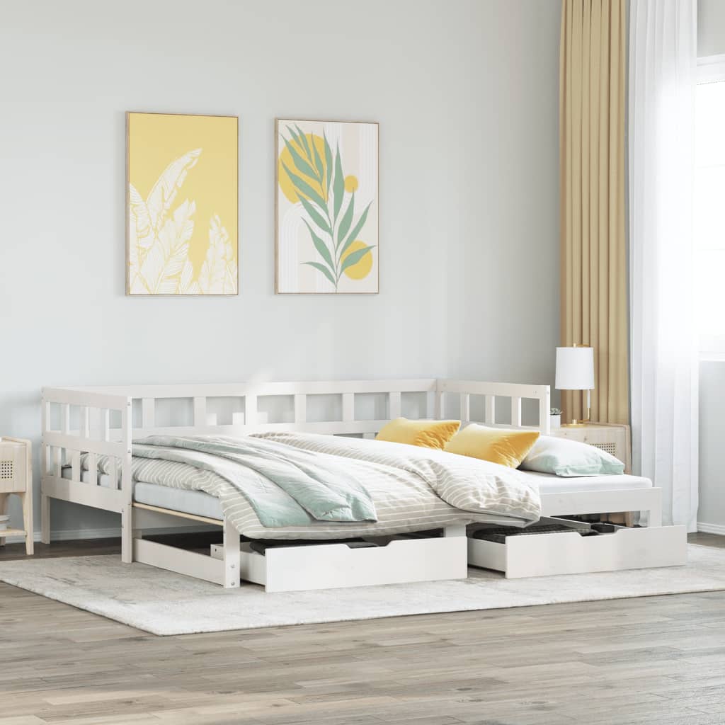 Daybed with Trundle and Drawers without Mattress White 90x200 cm