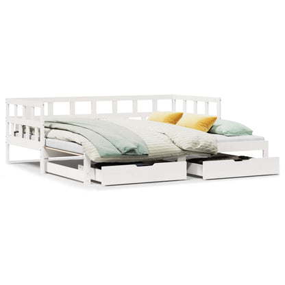 Daybed with Trundle and Drawers without Mattress White 90x200 cm