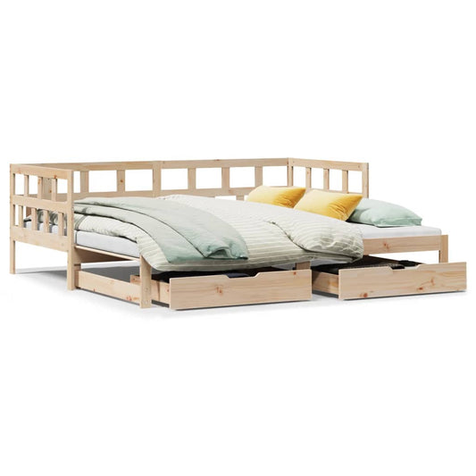 Daybed with Trundle and Drawers 90x190 cm Solid Wood Pine