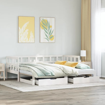 Daybed with Trundle and Drawers without Mattress White 90x190 cm Single