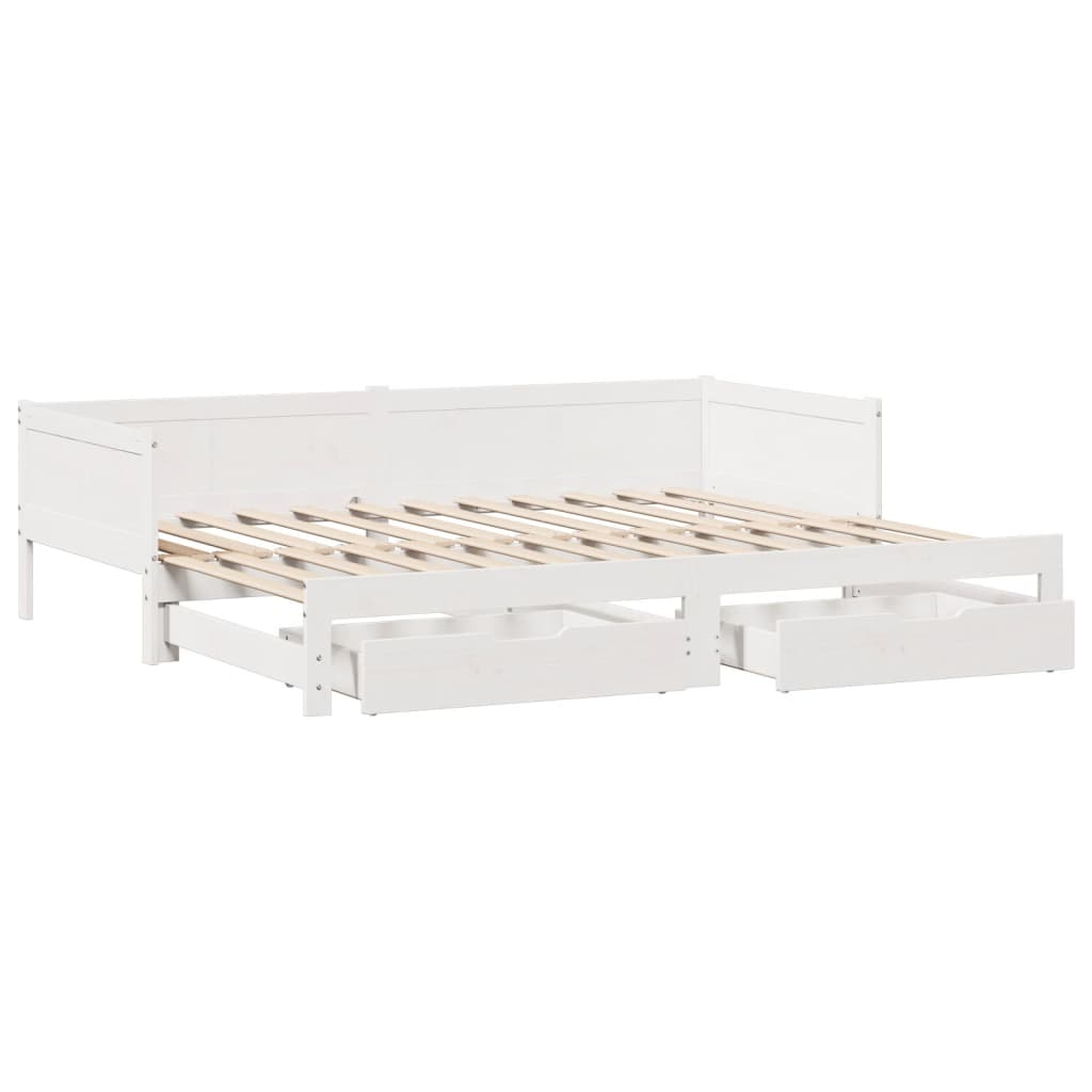 Daybed with Trundle and Drawers without Mattress White 90x200 cm