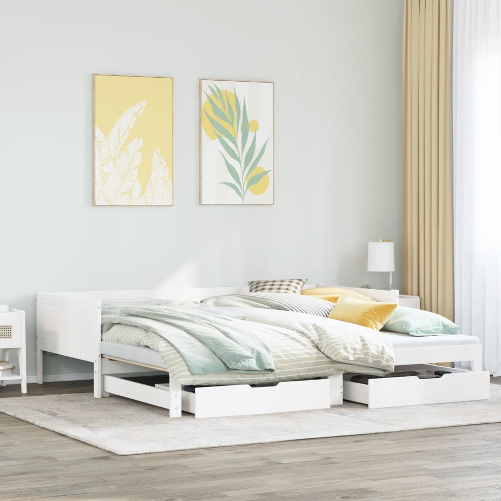 Daybed with Trundle and Drawers without Mattress White 90x200 cm