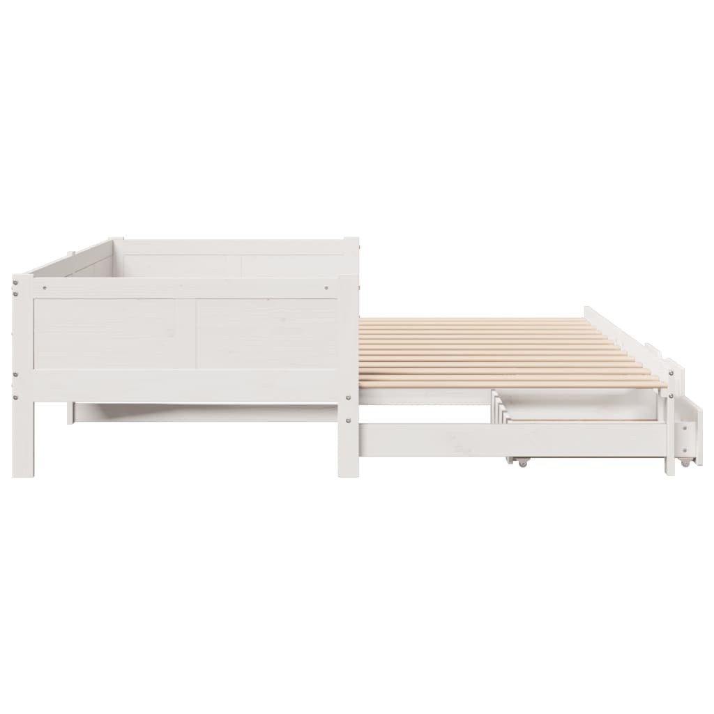 Daybed with Trundle and Drawers without Mattress White 90x200 cm