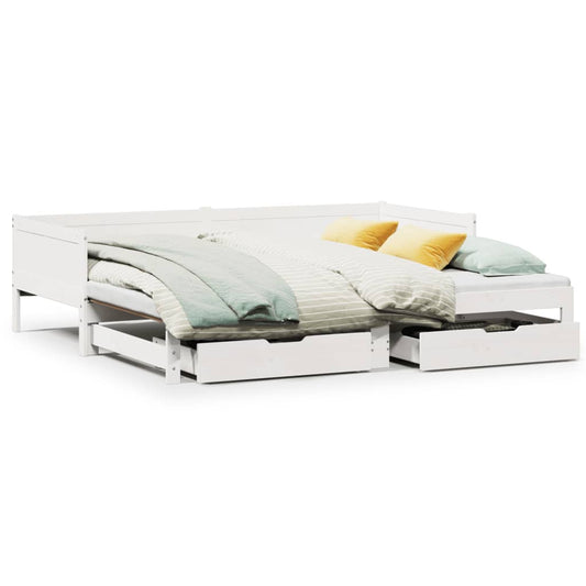 Daybed with Trundle and Drawers without Mattress White 90x200 cm