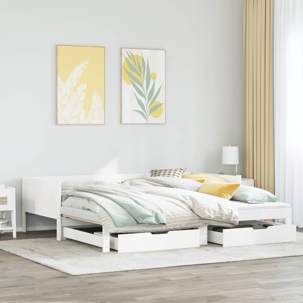 Daybed with Trundle and Drawers without Mattress White 80x200 cm