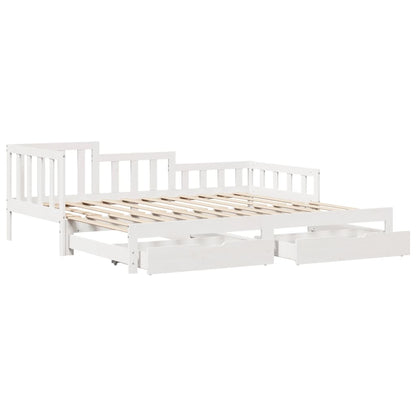 Daybed with Trundle and Drawers White 90x190 cm Solid Wood Pine