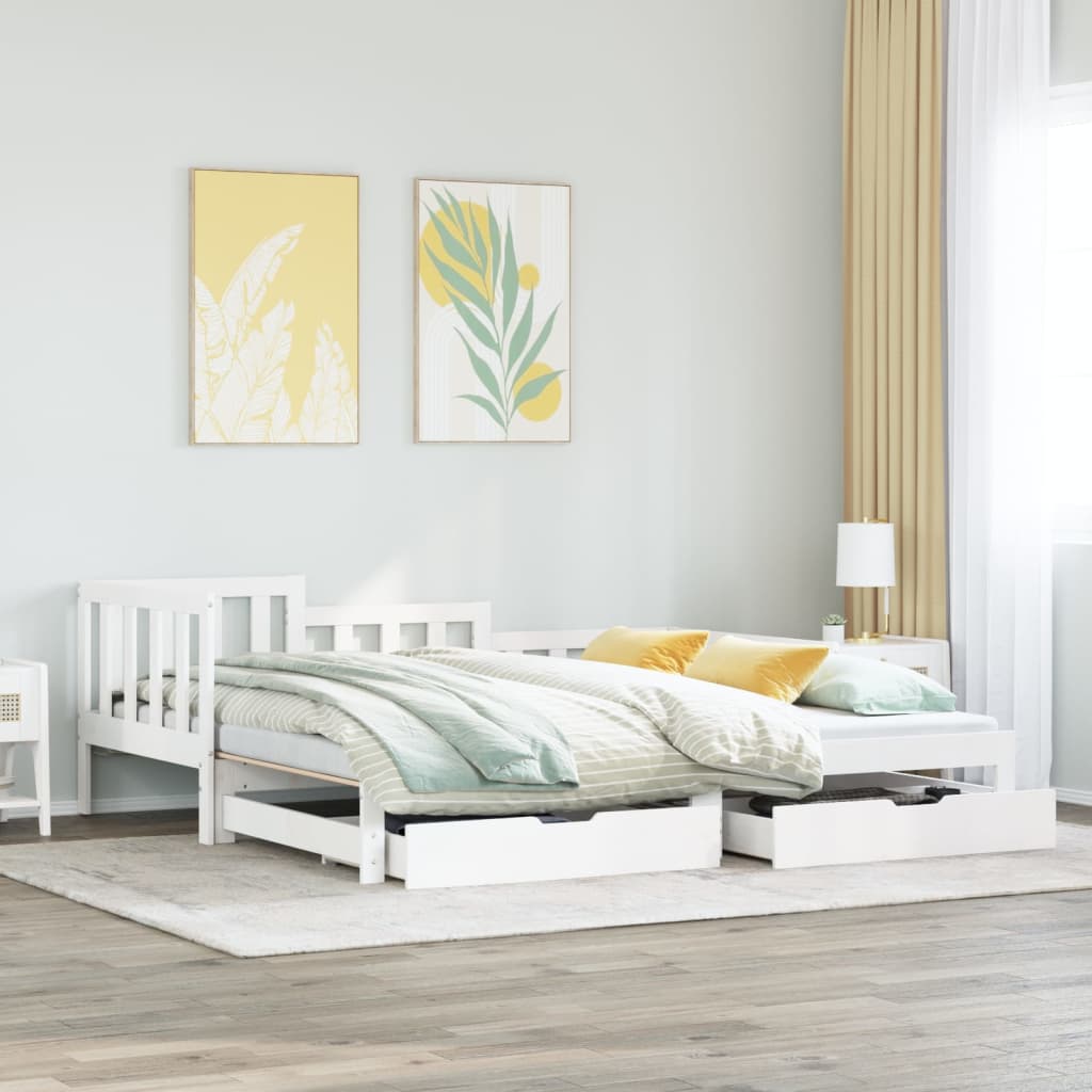 Daybed with Trundle and Drawers White 90x190 cm Solid Wood Pine