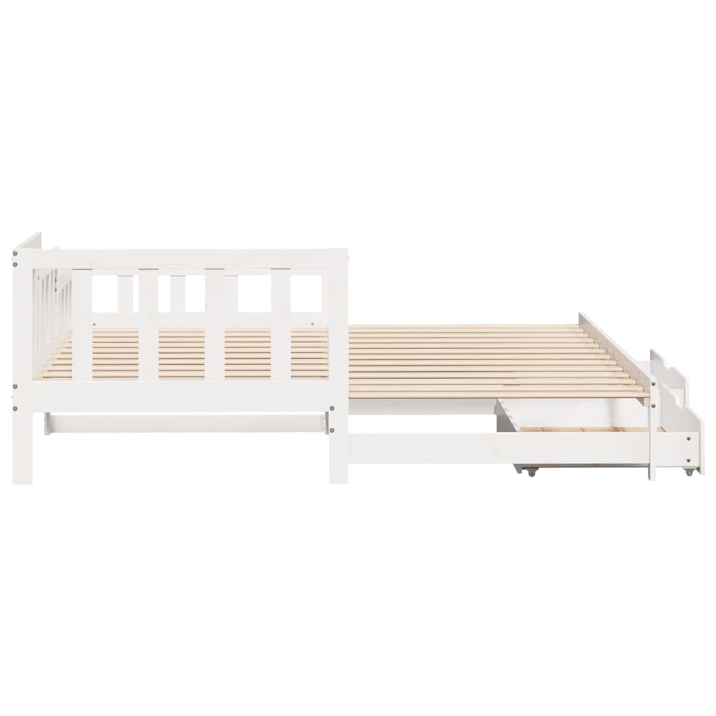 Daybed with Trundle and Drawers White 90x190 cm Solid Wood Pine