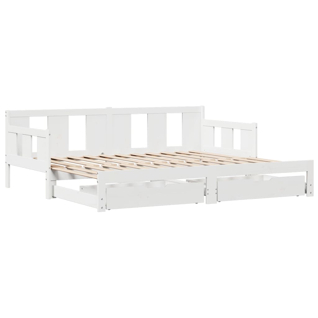 Daybed with Trundle and Drawers without Mattress White 90x200 cm